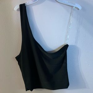 Black shoulder crop top